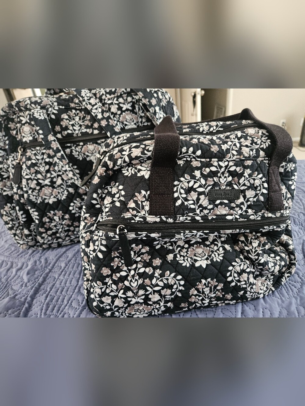 Vera Bradley Black Floral Quilted Travel Bag Set